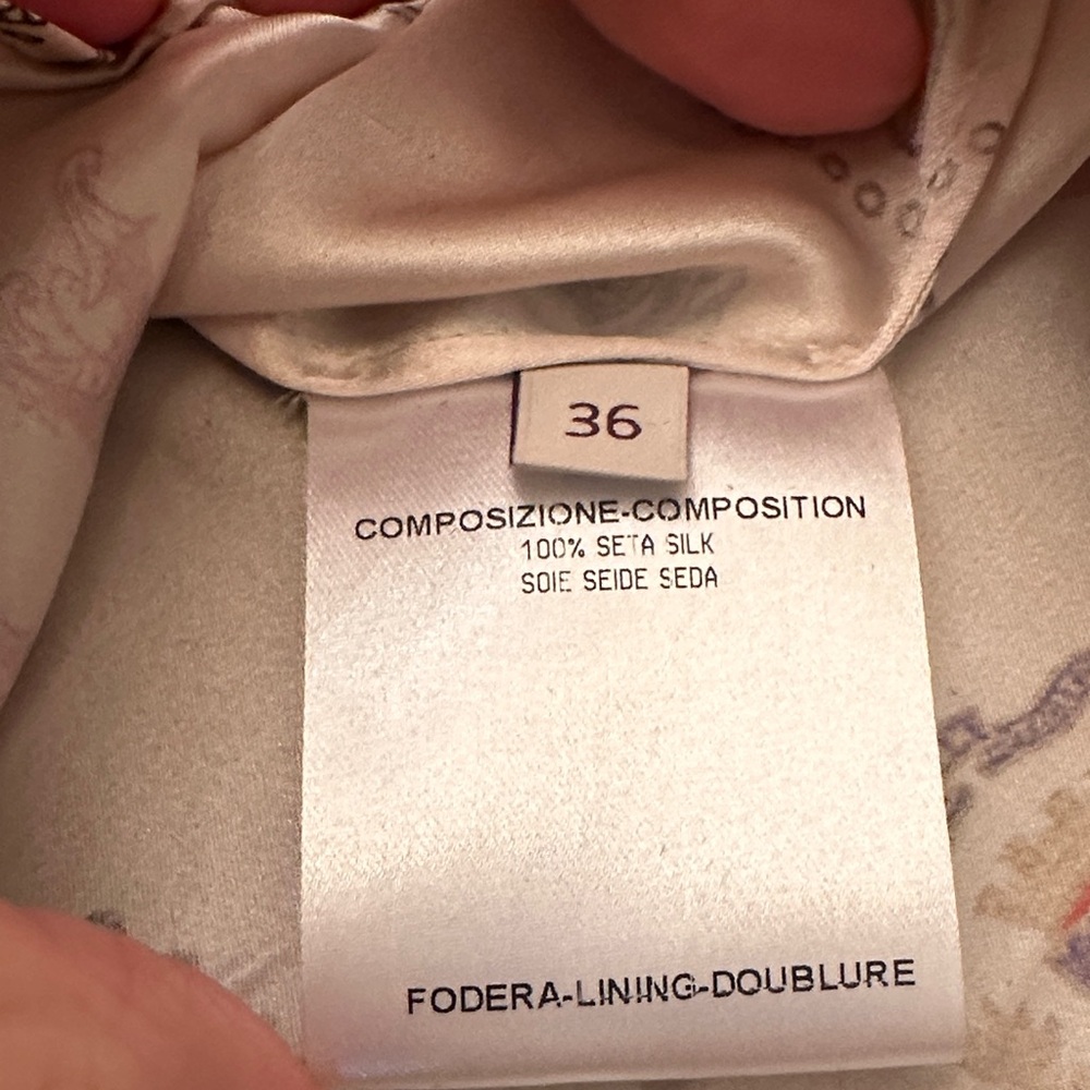 Stella McCartney Designer Monogram Print Bow-Tie Blouse – Cream Silk-Feel Top - Picture 8 of 9
